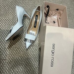Sergio Rossi Silver and White Heels